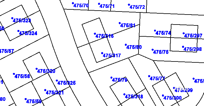 Parcela st. 475/317 v KÚ Jinočany, Katastrální mapa