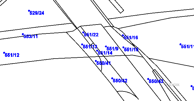 Parcela st. 551/14 v KÚ Jinočany, Katastrální mapa