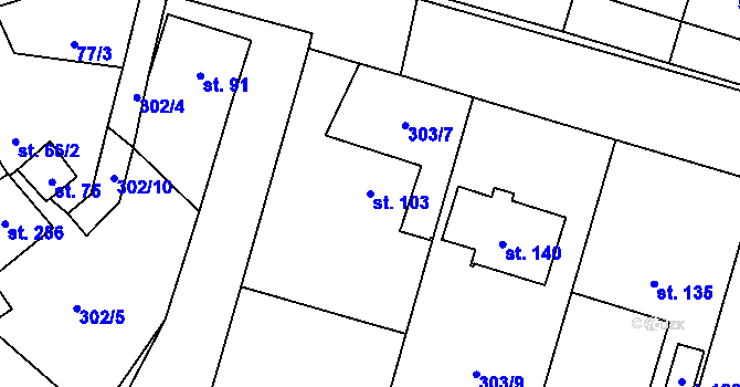 Parcela st. 103 v KÚ Jinošov, Katastrální mapa