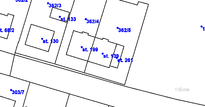 Parcela st. 139 v KÚ Jinošov, Katastrální mapa
