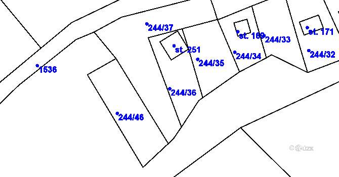 Parcela st. 244/36 v KÚ Jinošov, Katastrální mapa