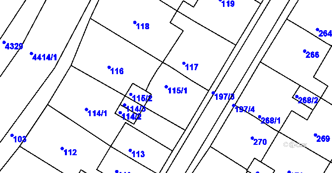 Parcela st. 115/1 v KÚ Jirkov, Katastrální mapa