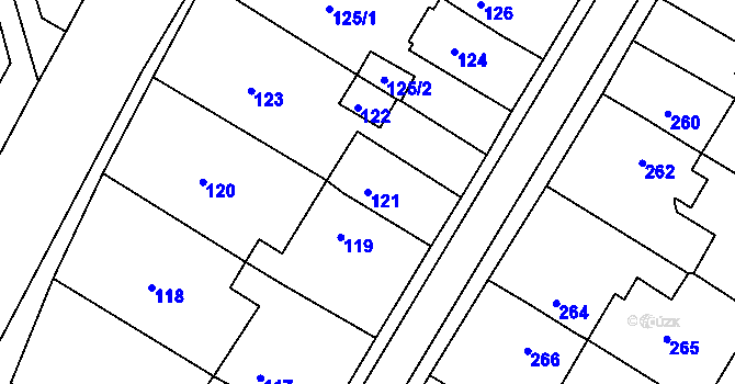 Parcela st. 121 v KÚ Jirkov, Katastrální mapa