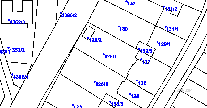 Parcela st. 128/1 v KÚ Jirkov, Katastrální mapa
