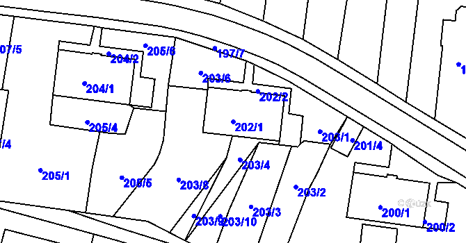 Parcela st. 202/1 v KÚ Jirkov, Katastrální mapa
