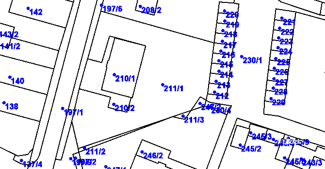 Parcela st. 211/1 v KÚ Jirkov, Katastrální mapa