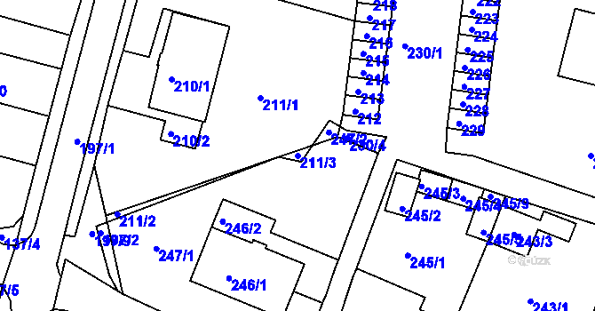 Parcela st. 211/3 v KÚ Jirkov, Katastrální mapa