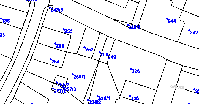 Parcela st. 250 v KÚ Jirkov, Katastrální mapa