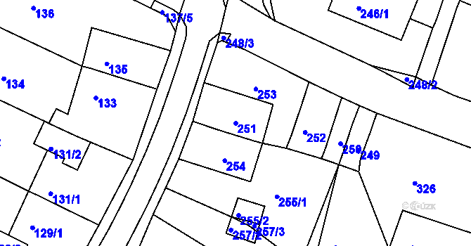 Parcela st. 251 v KÚ Jirkov, Katastrální mapa
