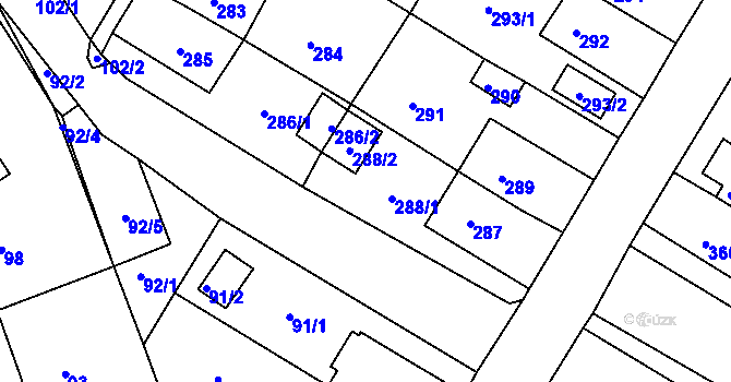 Parcela st. 288 v KÚ Jirkov, Katastrální mapa