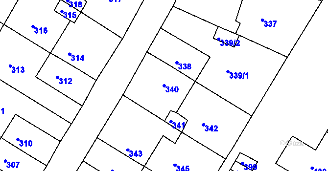 Parcela st. 340 v KÚ Jirkov, Katastrální mapa