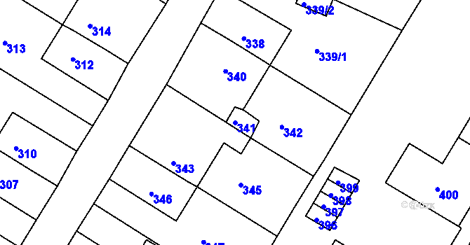 Parcela st. 341 v KÚ Jirkov, Katastrální mapa