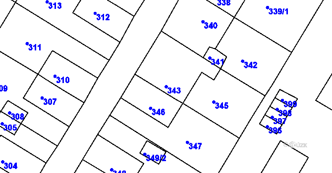 Parcela st. 343 v KÚ Jirkov, Katastrální mapa