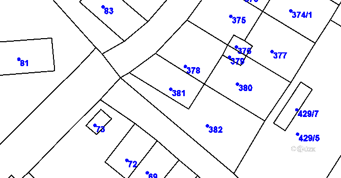 Parcela st. 381 v KÚ Jirkov, Katastrální mapa