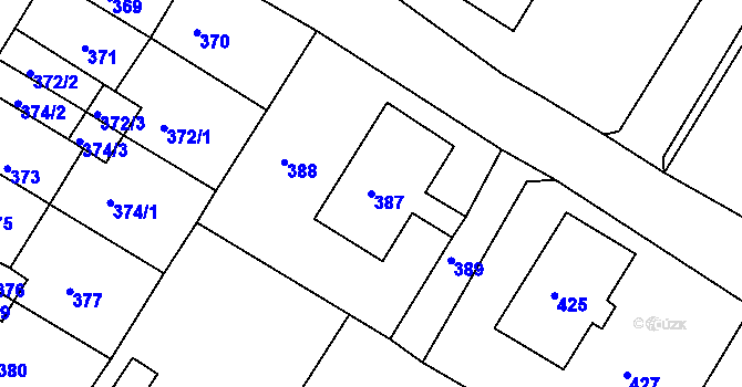 Parcela st. 387 v KÚ Jirkov, Katastrální mapa