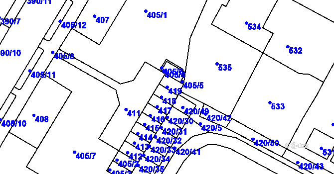 Parcela st. 419 v KÚ Jirkov, Katastrální mapa