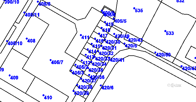 Parcela st. 420/32 v KÚ Jirkov, Katastrální mapa