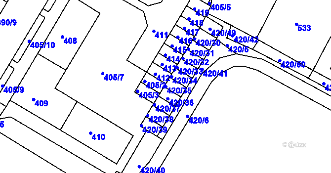 Parcela st. 420/35 v KÚ Jirkov, Katastrální mapa