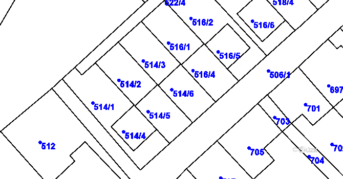 Parcela st. 514/6 v KÚ Jirkov, Katastrální mapa