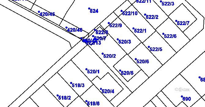 Parcela st. 520/2 v KÚ Jirkov, Katastrální mapa