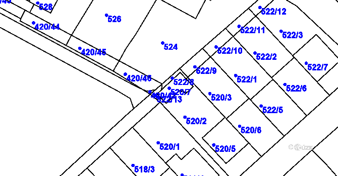 Parcela st. 520/7 v KÚ Jirkov, Katastrální mapa