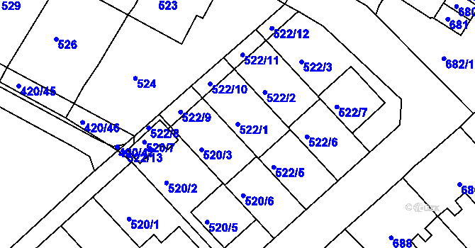 Parcela st. 522/1 v KÚ Jirkov, Katastrální mapa