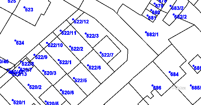 Parcela st. 522/7 v KÚ Jirkov, Katastrální mapa