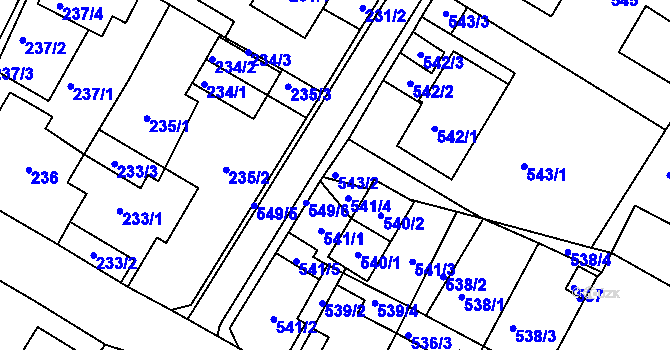 Parcela st. 543/2 v KÚ Jirkov, Katastrální mapa