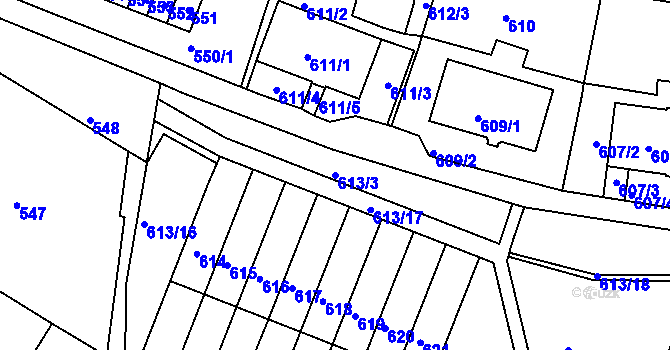 Parcela st. 613/3 v KÚ Jirkov, Katastrální mapa