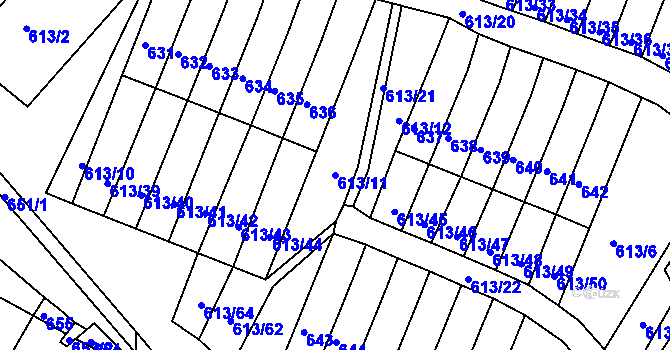Parcela st. 613/11 v KÚ Jirkov, Katastrální mapa