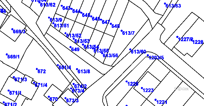 Parcela st. 613/56 v KÚ Jirkov, Katastrální mapa