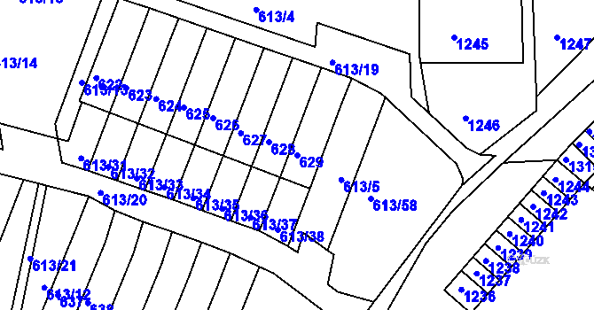 Parcela st. 629 v KÚ Jirkov, Katastrální mapa