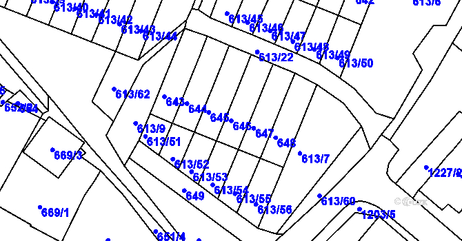 Parcela st. 646 v KÚ Jirkov, Katastrální mapa