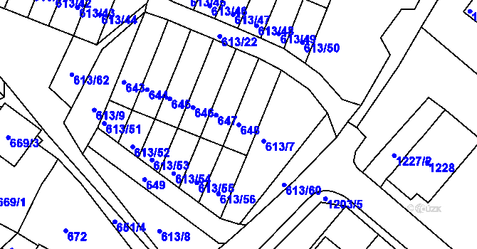 Parcela st. 648 v KÚ Jirkov, Katastrální mapa