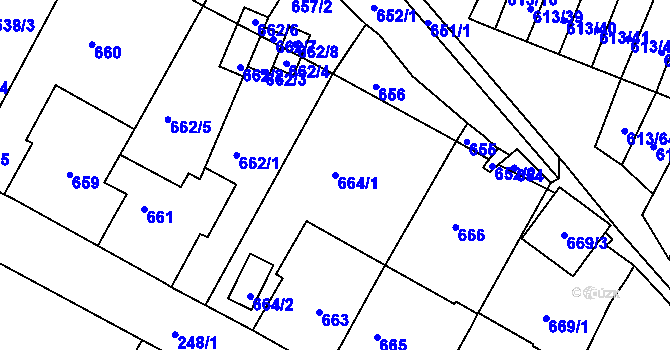 Parcela st. 664/1 v KÚ Jirkov, Katastrální mapa