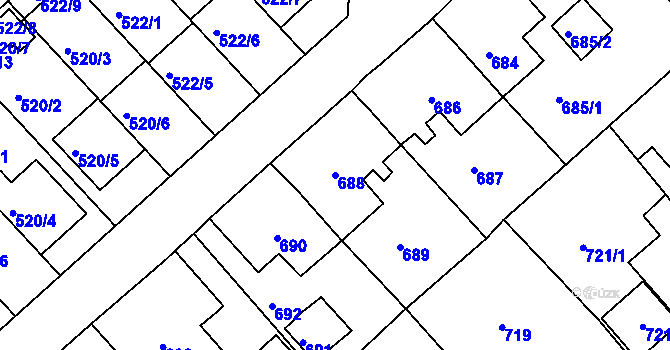 Parcela st. 688 v KÚ Jirkov, Katastrální mapa
