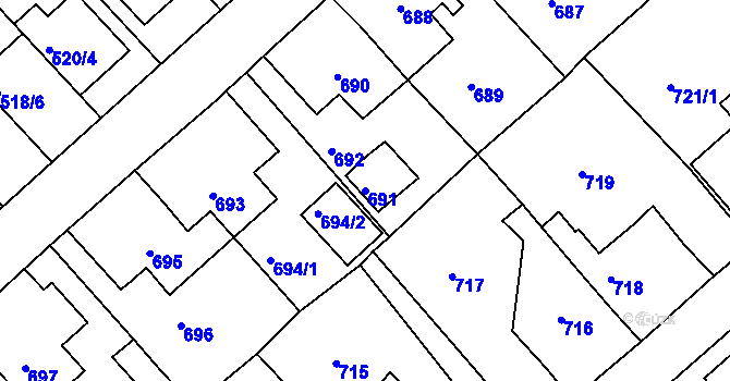 Parcela st. 691 v KÚ Jirkov, Katastrální mapa