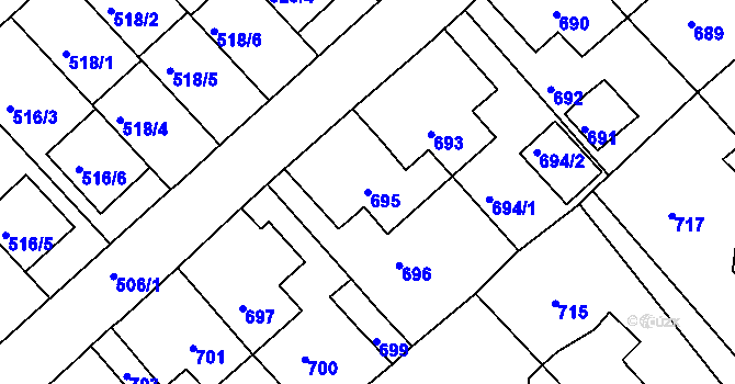 Parcela st. 695 v KÚ Jirkov, Katastrální mapa