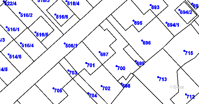 Parcela st. 697 v KÚ Jirkov, Katastrální mapa