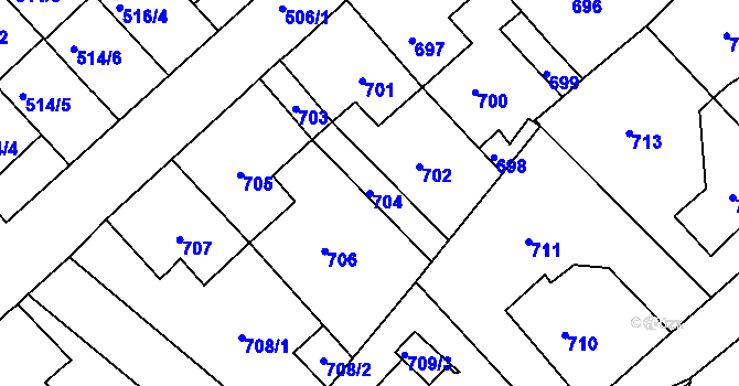 Parcela st. 704 v KÚ Jirkov, Katastrální mapa