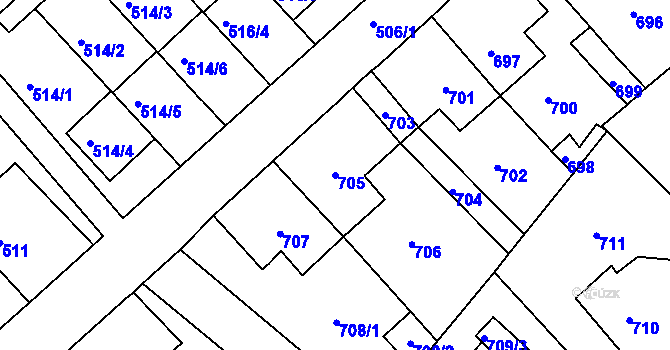 Parcela st. 705 v KÚ Jirkov, Katastrální mapa