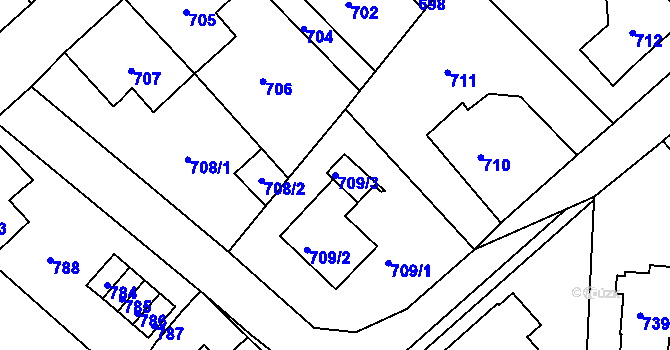 Parcela st. 709/3 v KÚ Jirkov, Katastrální mapa