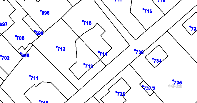 Parcela st. 714 v KÚ Jirkov, Katastrální mapa