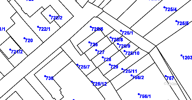 Parcela st. 727 v KÚ Jirkov, Katastrální mapa