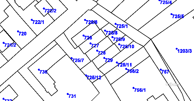 Parcela st. 728 v KÚ Jirkov, Katastrální mapa