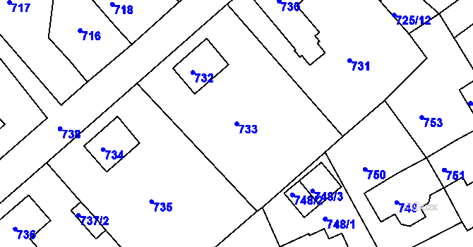 Parcela st. 733 v KÚ Jirkov, Katastrální mapa
