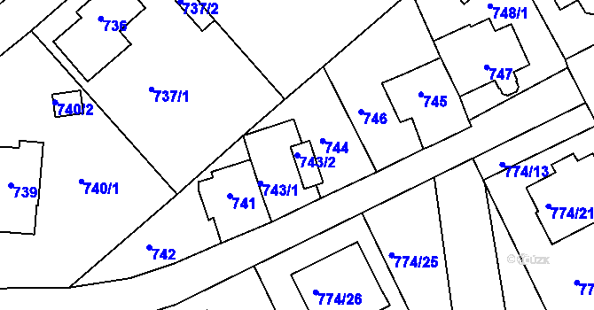 Parcela st. 743/2 v KÚ Jirkov, Katastrální mapa