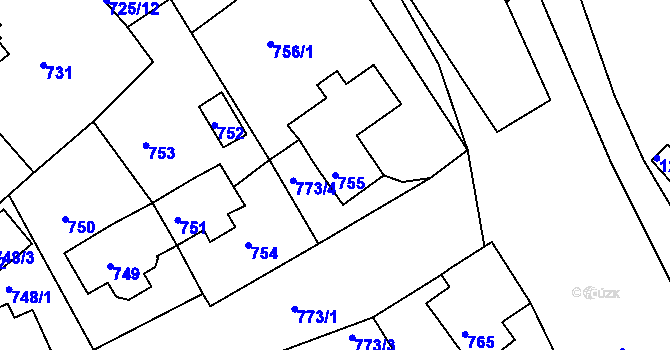 Parcela st. 755 v KÚ Jirkov, Katastrální mapa