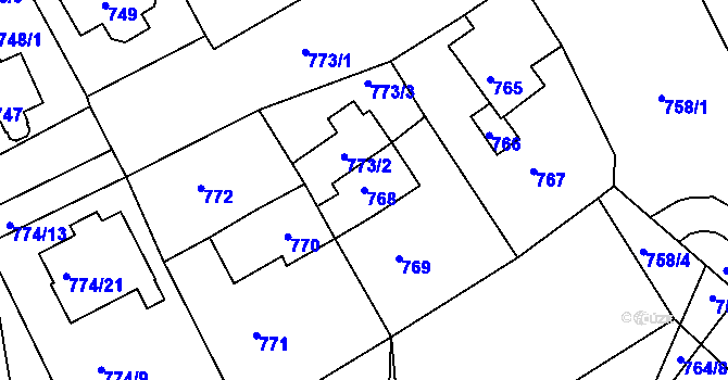 Parcela st. 768 v KÚ Jirkov, Katastrální mapa
