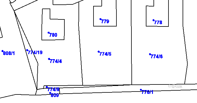 Parcela st. 774/5 v KÚ Jirkov, Katastrální mapa